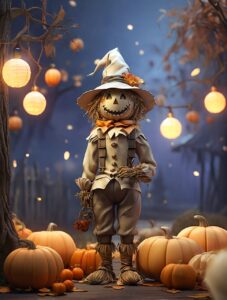 ai generated, scarecrow, pumpkins